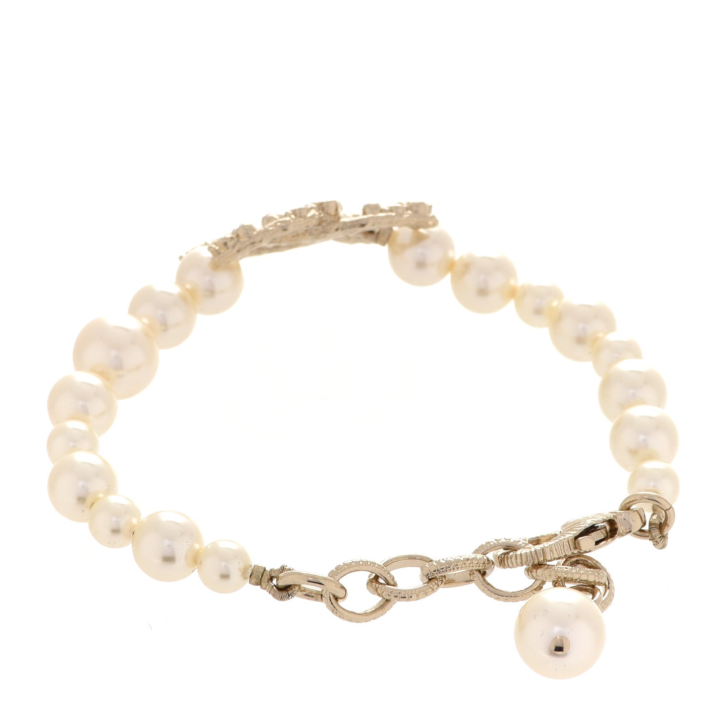 Graduated Pearl Crystal CC Bracelet Gold