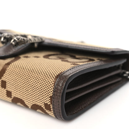 Gucci Monogram Jumbo GG Textured Dollar Calfskin Mini Dionysus Chain Wallet Camel Ebony New Acero 10 of 11