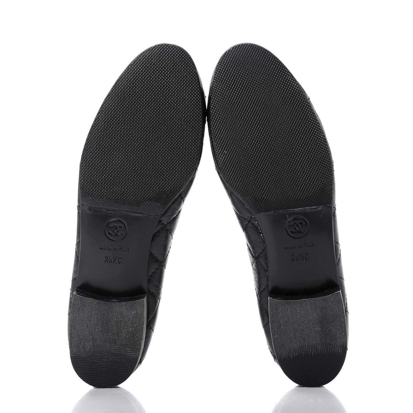 Aged Calfskin Quilted Cap Toe Ballerina Flats 35.5 Black