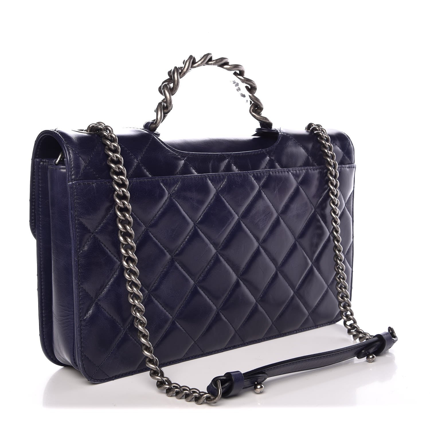 Chanel Glazed Calfskin Quilted Large Perfect Edge Flap Navy 3 of 8
