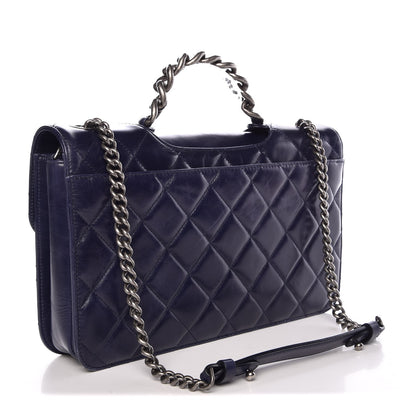 Chanel Glazed Calfskin Quilted Large Perfect Edge Flap Navy 3 of 8