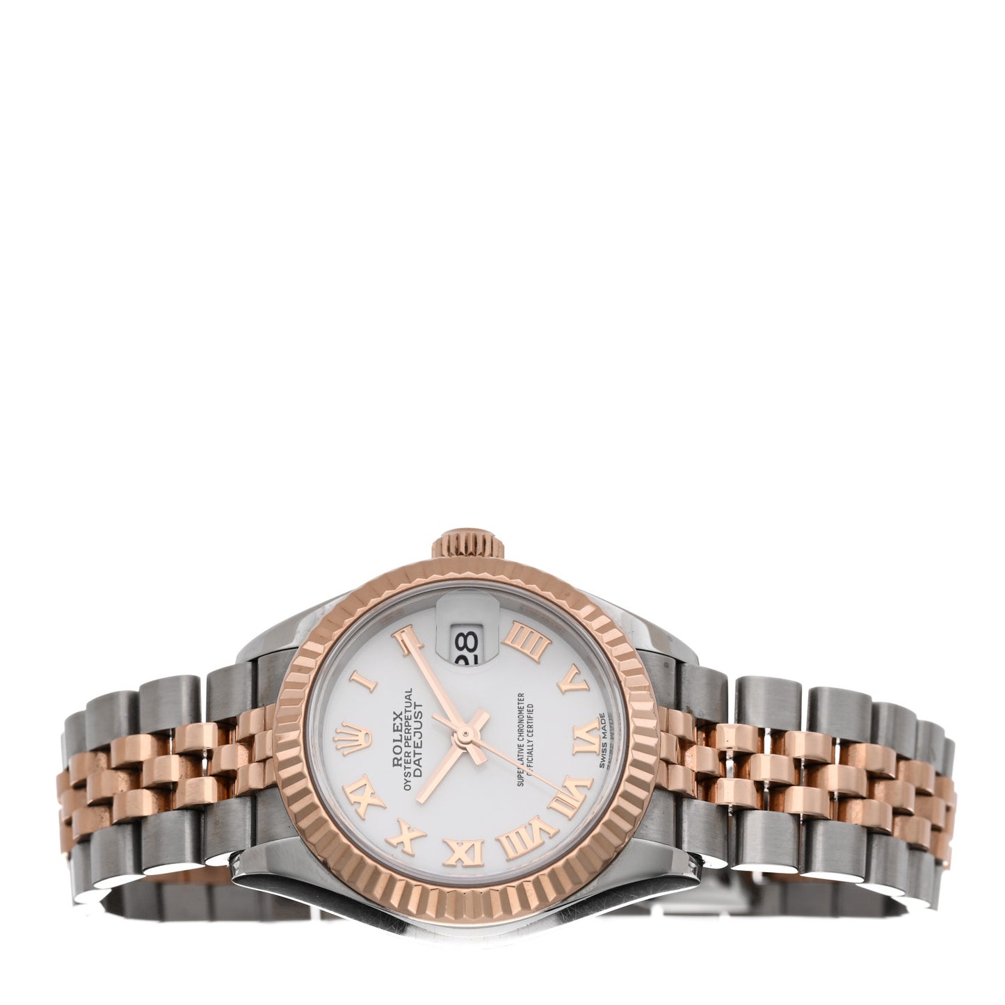 Stainless Steel 18K Everose Gold 28mm Oyster Perpetual Datejust Watch White Roman 279171
