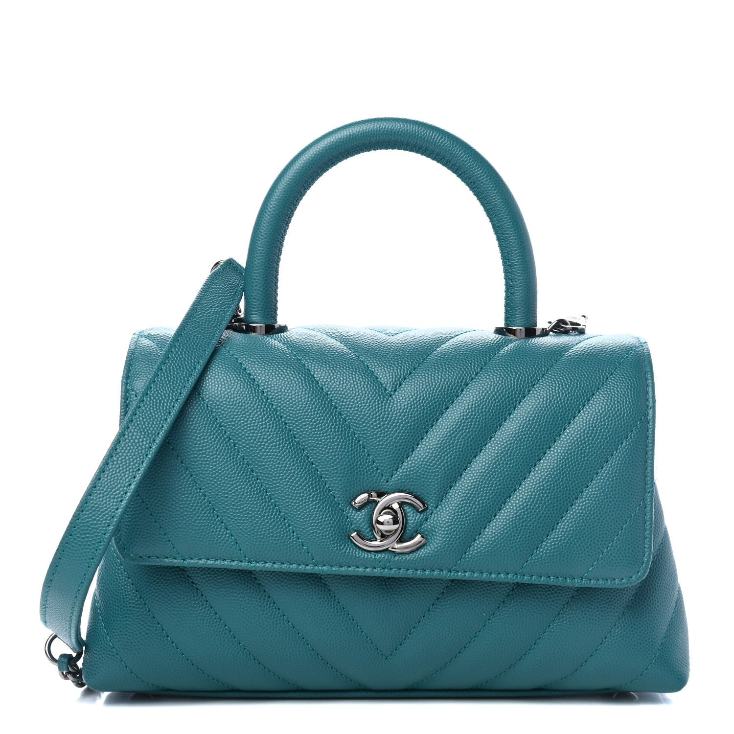 Chanel Caviar Chevron Quilted Mini Coco Handle Flap Green 1 of 4