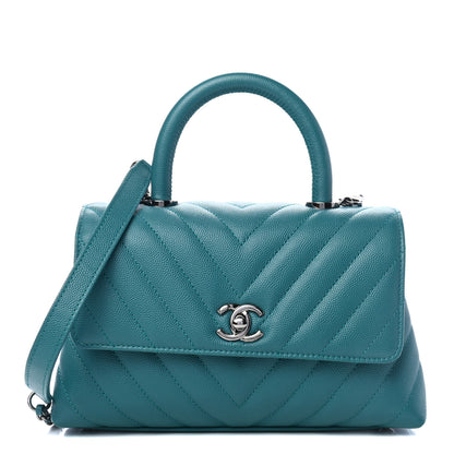Chanel Caviar Chevron Quilted Mini Coco Handle Flap Green 1 of 4