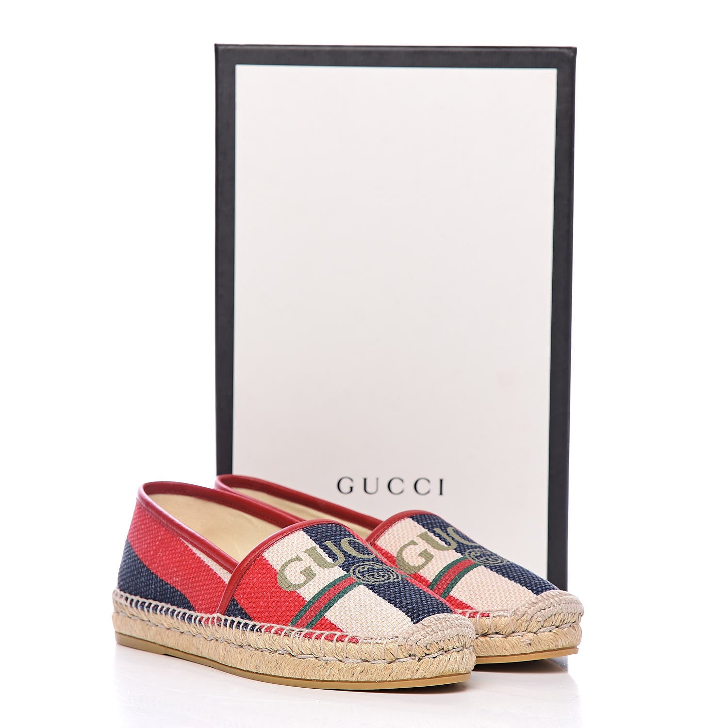 Gucci Canvas Sylvie Stripe Logo Womens Espadrilles 36 Mystic White Hibiscus Red Maritime 12 of 12
