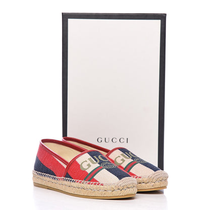 Gucci Canvas Sylvie Stripe Logo Womens Espadrilles 36 Mystic White Hibiscus Red Maritime 12 of 12