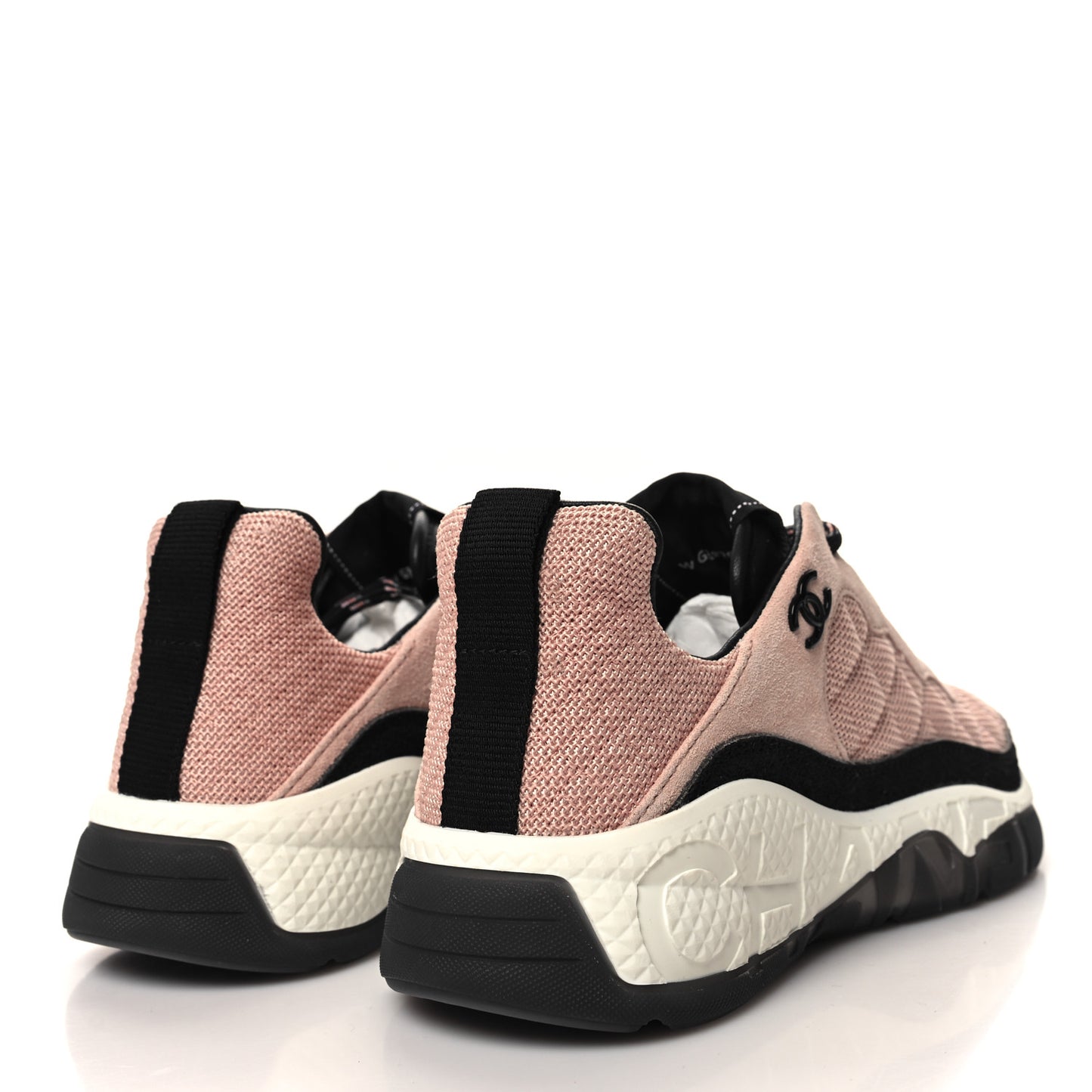 Mesh Suede Calfskin Quilted Sneakers 38 Pink Beige
