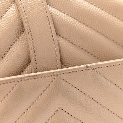 Saint Laurent Grain De Poudre Matelasse Chevron Large Monogram Satchel Dark Beige 16 of 17