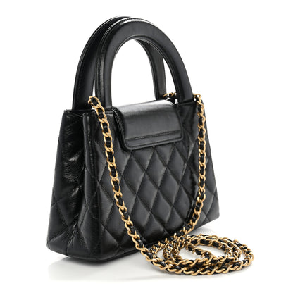 Chanel Shiny Aged Calfskin Quilted Nano Kelly Shopper Black 3 of 11