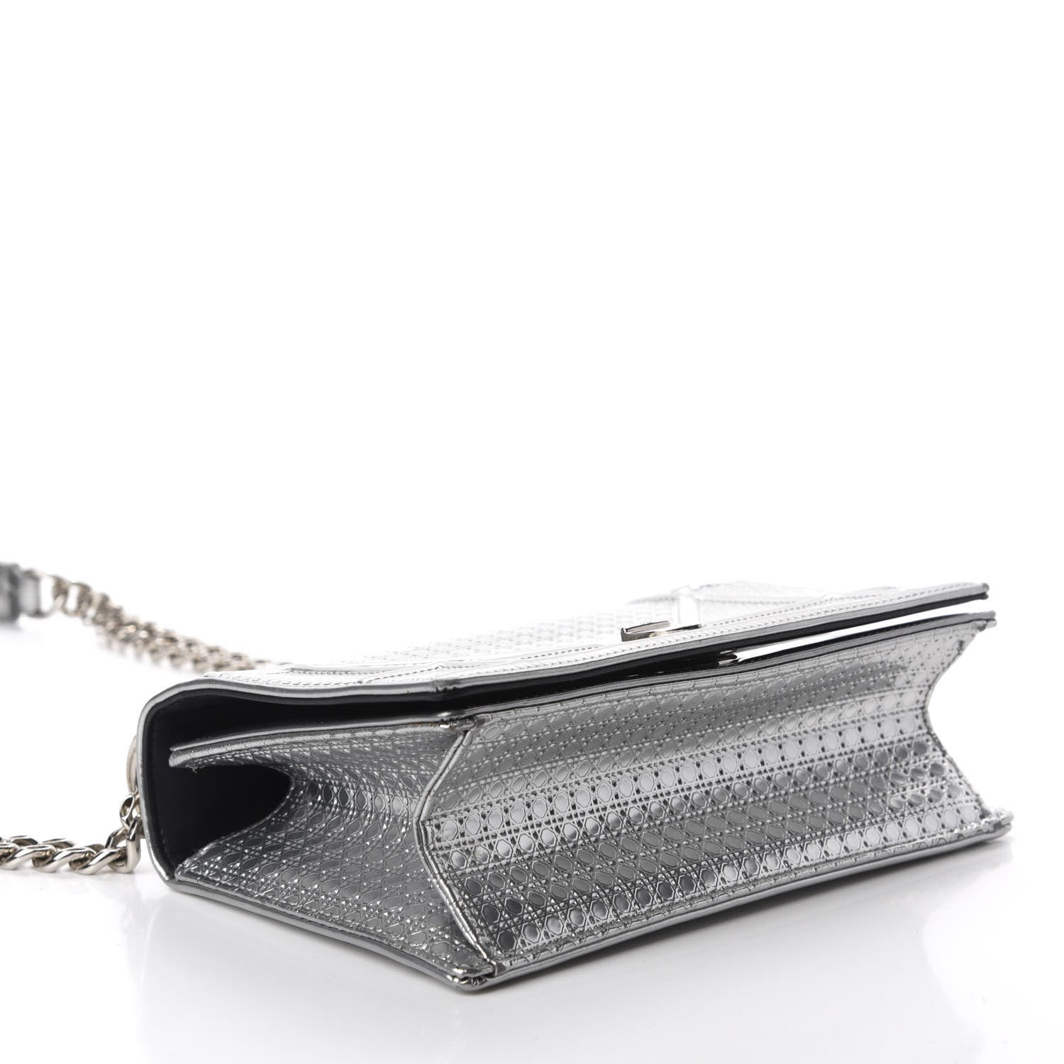 Christian Dior Metallic Patent Micro-Cannage Small Diorama Flap Bag Silver 3 of 8