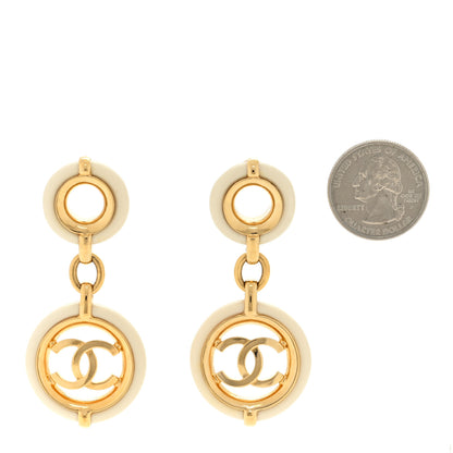 Chanel Metal Resin CC Round Drop Earrings Gold White 2 of 4
