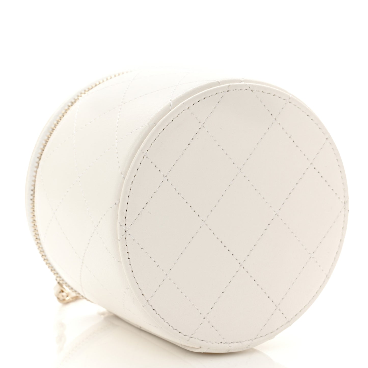 Lambskin Quilted Round Small Vanity Case With Chain White Black
