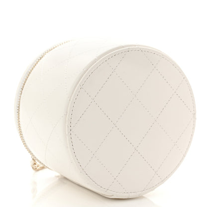 Chanel Lambskin Quilted Round Small Vanity Case With Chain White Black 4 of 11