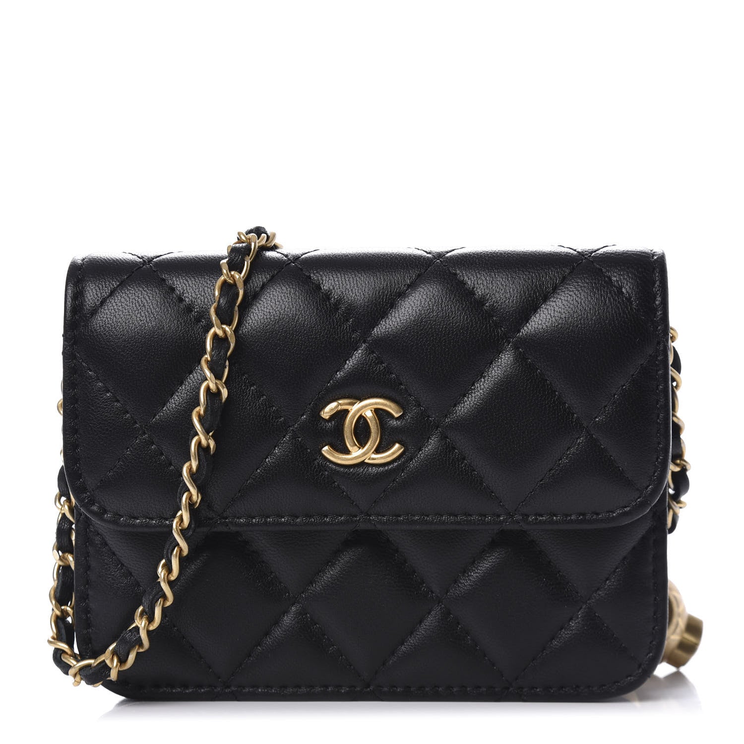 Chanel Lambskin Quilted Pearl Crush Clutch With Chain Black 1 of 11