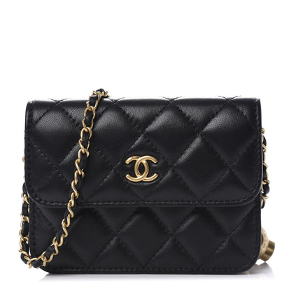 Chanel Lambskin Quilted Pearl Crush Clutch With Chain Black 1 of 11