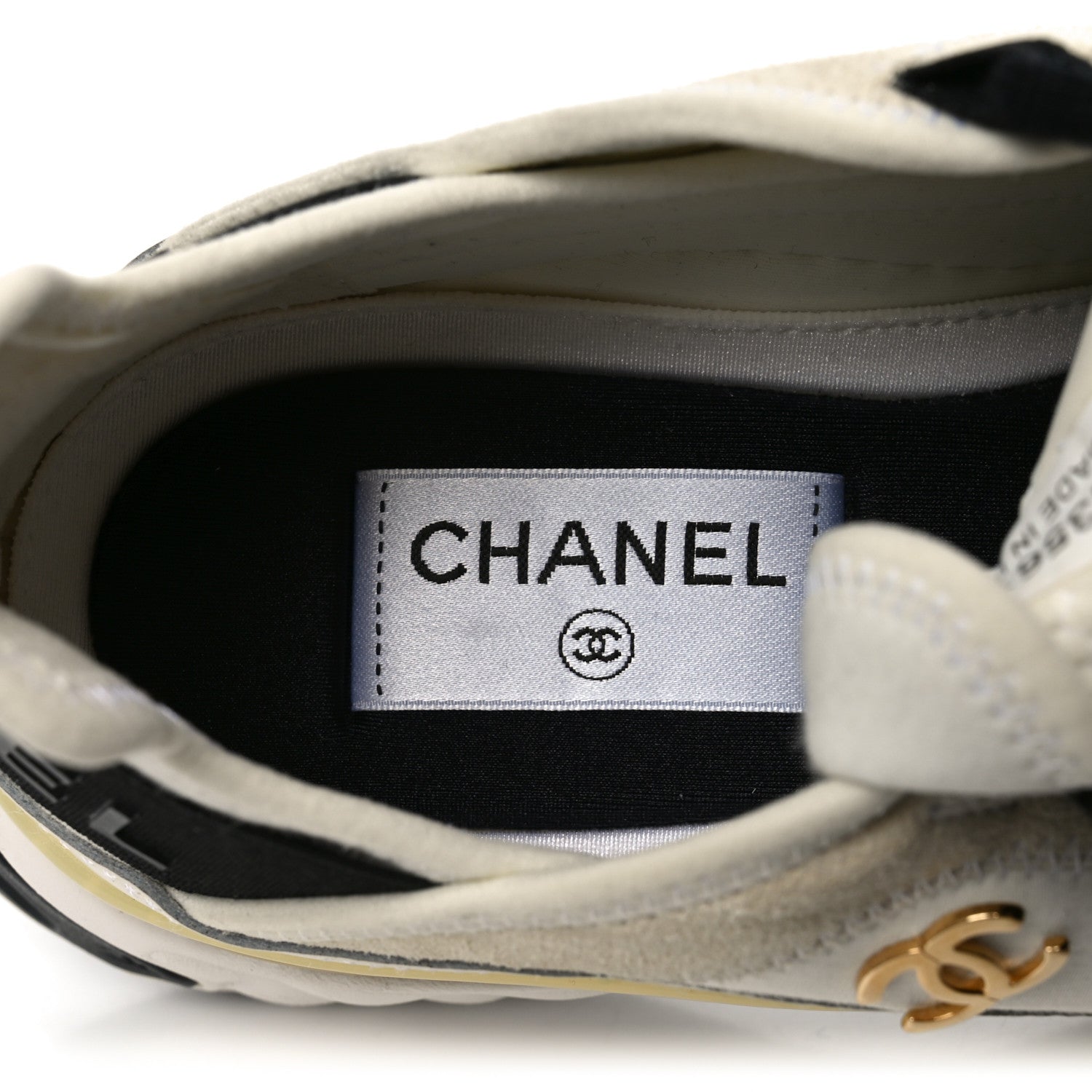 Chanel Velvet Calfskin Mixed Fibers CC Sneakers 37 Ivory Black 8 of 9