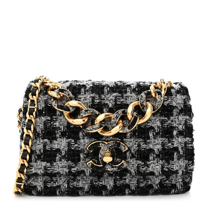 Chanel Wool Tweed Quilted Elegant Chain Flap Black Grey 1 of 11