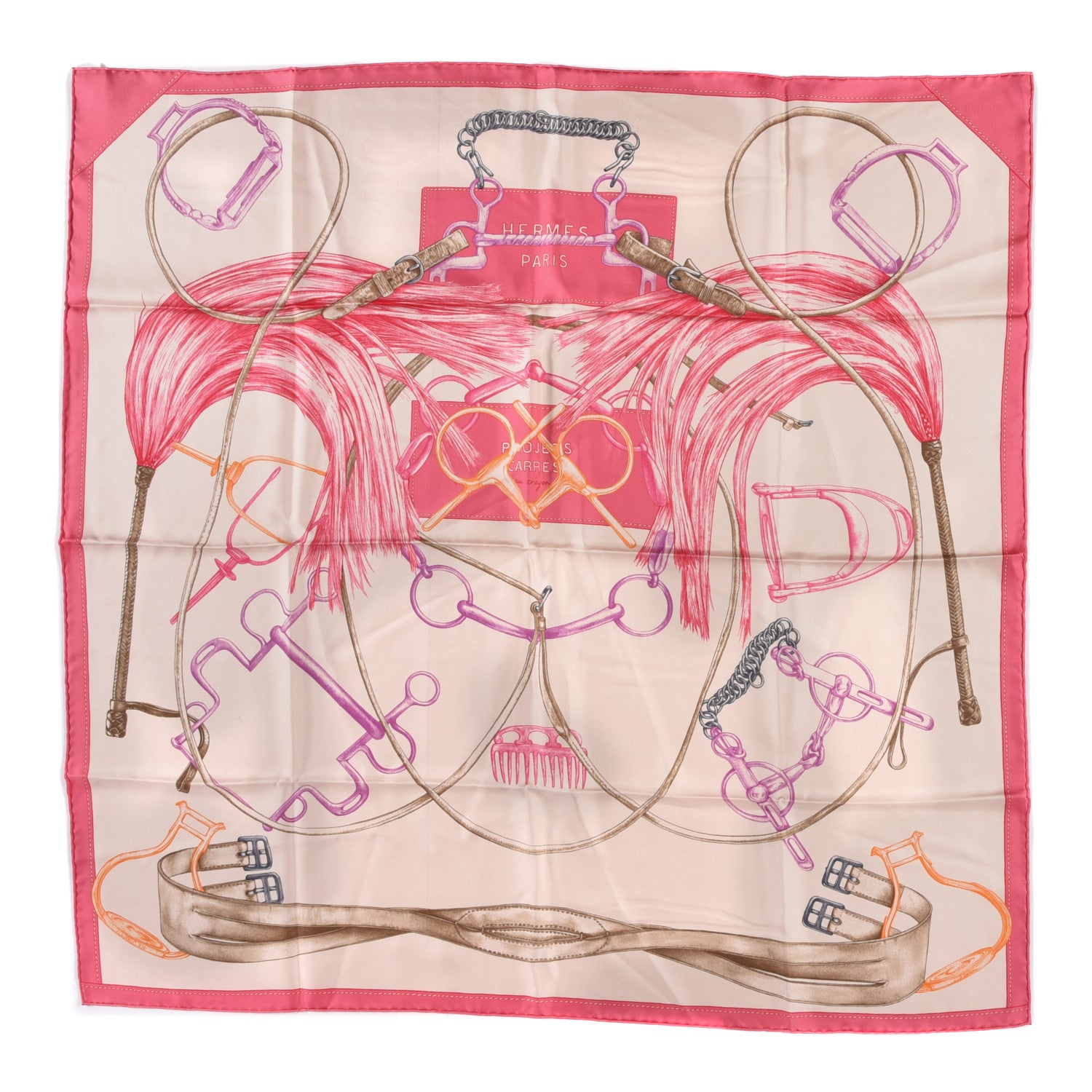 Hermes Silk Projets Carres au Crayon Scarf 90 Rose The Rose Vif 1 of 4