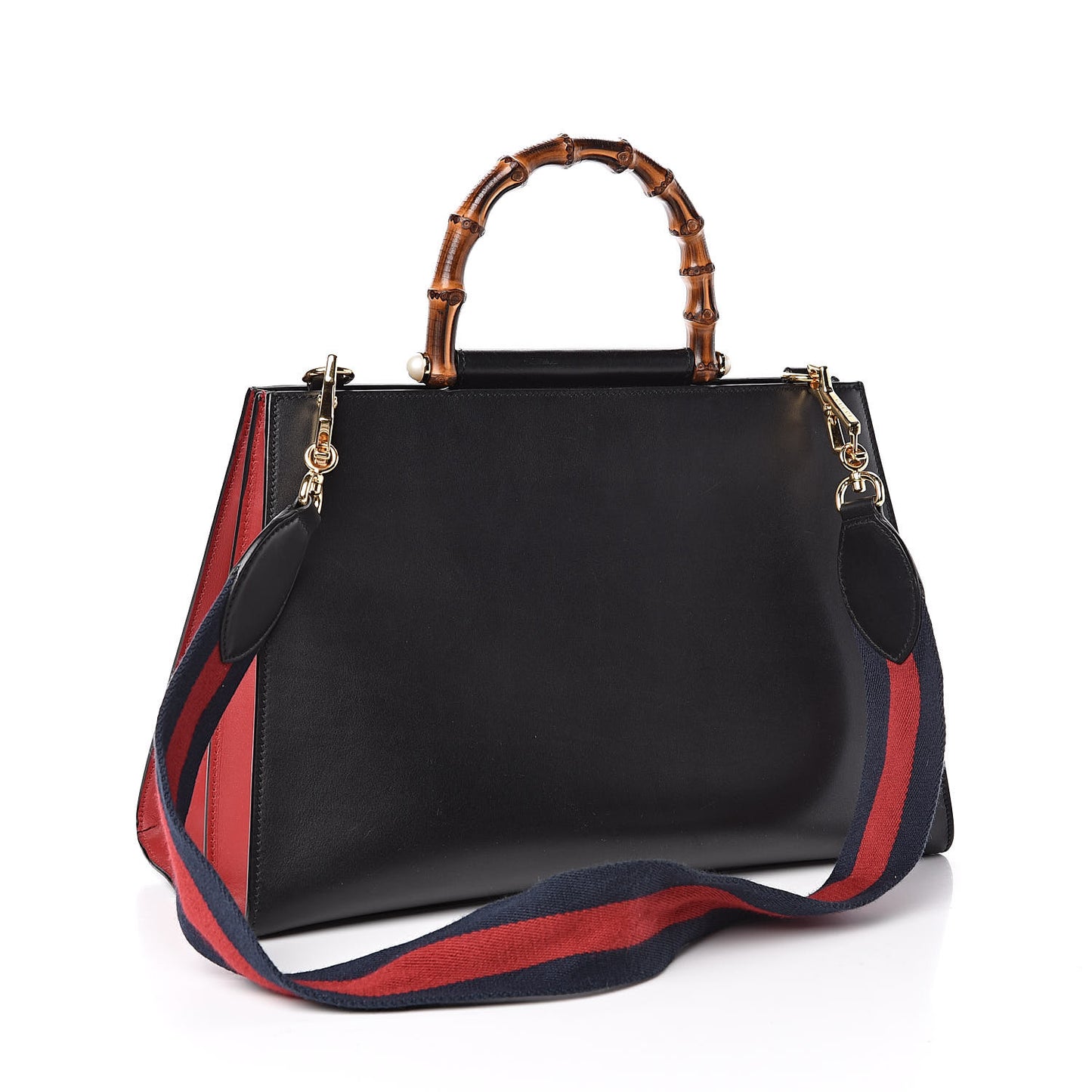 Nappa Bamboo Web Medium Nymphaea Top Handle Bag Black