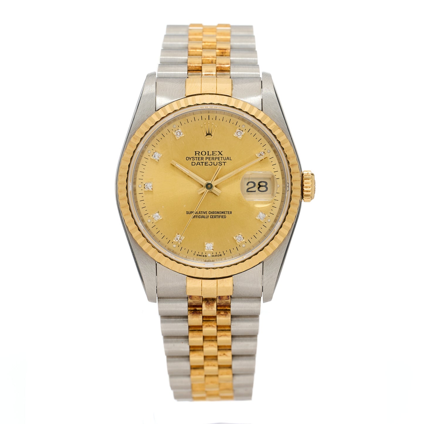 Stainless Steel 18K Yellow Gold Diamond 36mm Oyster Perpetual Datejust Watch Champagne 16233