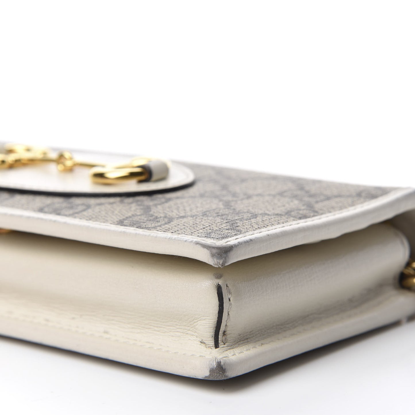 GG Supreme Monogram Azalea Calfskin Horsebit 1955 Wallet On Chain Beige Ebony Mystic White