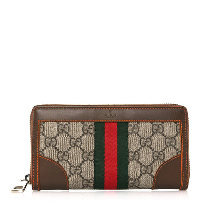 Gucci GG Supreme Monogram Web Zip Around Wallet Brown 1 of 13