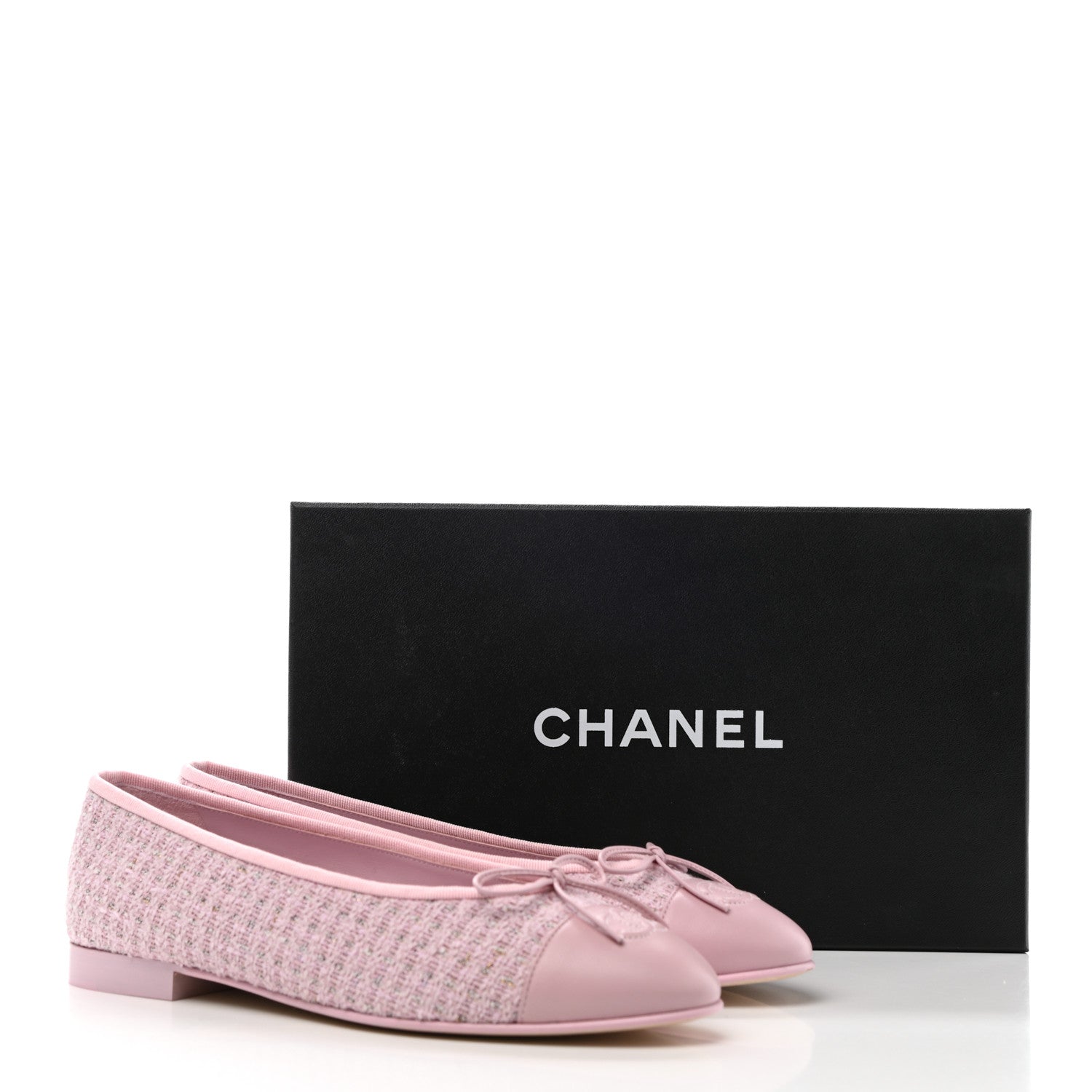 Chanel Tweed Lambskin Cap Toe Ballerina Flats 38.5 Pink 9 of 9
