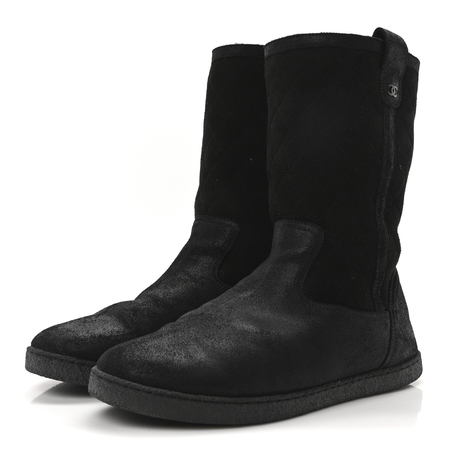 Chanel Suede Quilted High Boots 40 Black 4 of 8