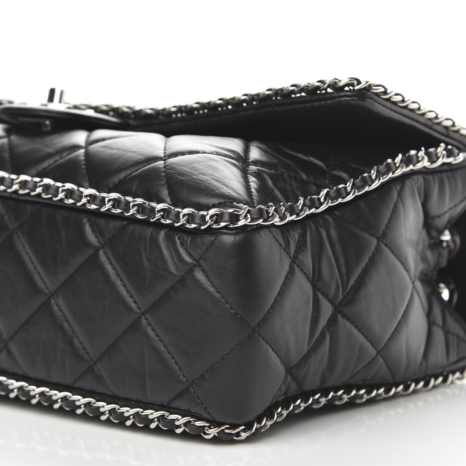 Chanel Crumpled Calfskin Quilted Large Chain All Over Flap Bag Black 9 of 10