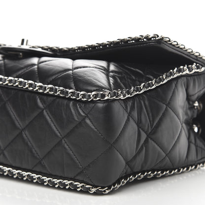 Chanel Crumpled Calfskin Quilted Large Chain All Over Flap Bag Black 9 of 10