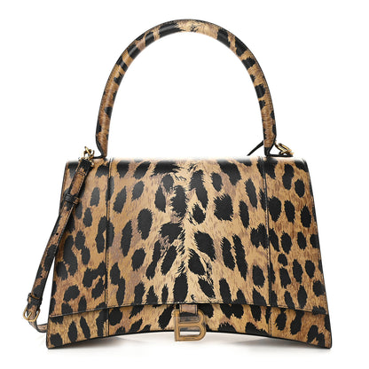 Balenciaga Smooth Calfskin Leopard Print Medium Hourglass Top Handle Bag Beige 1 of 8