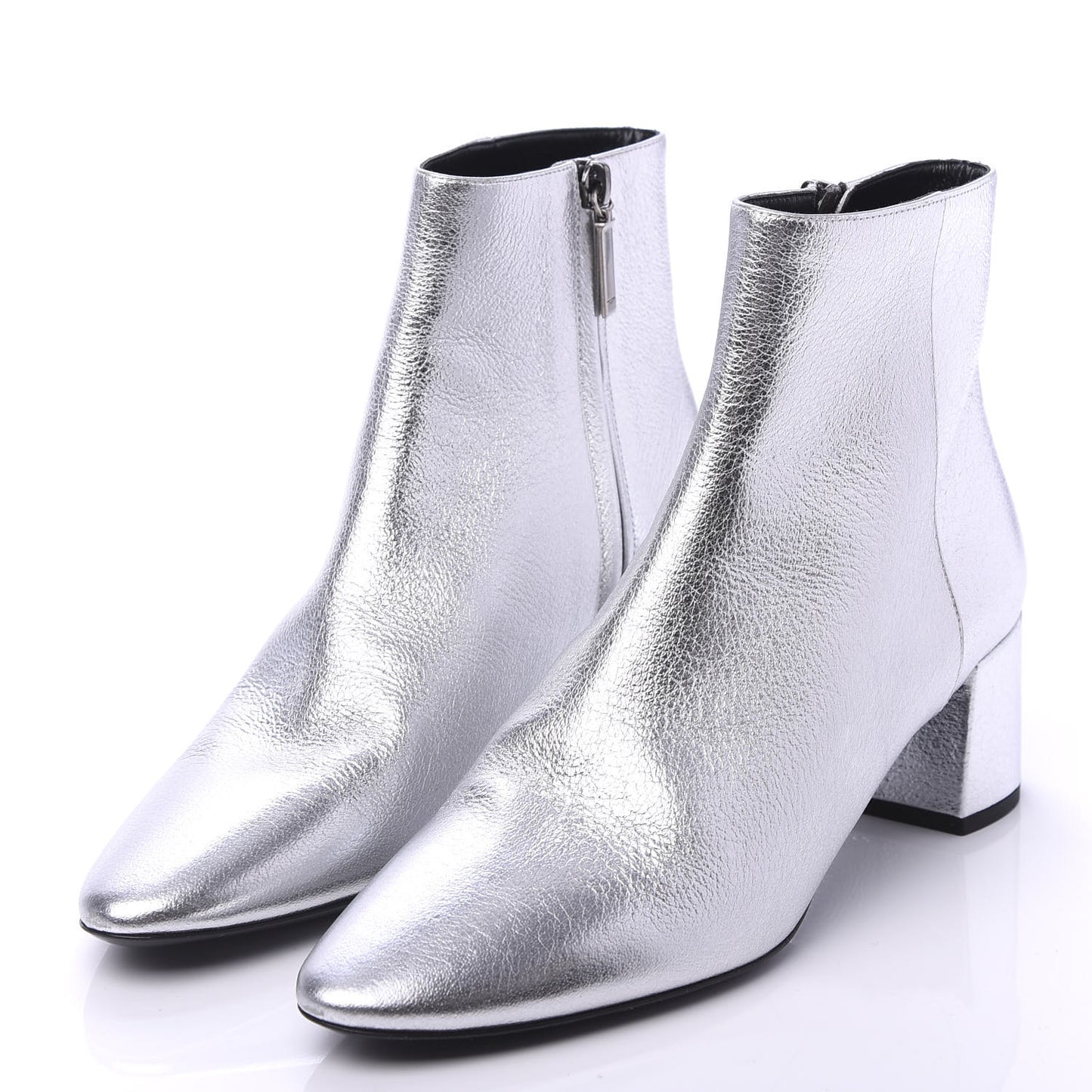 Metallic Calfskin Loulou 50 Ankle Booties 37.5 Silver