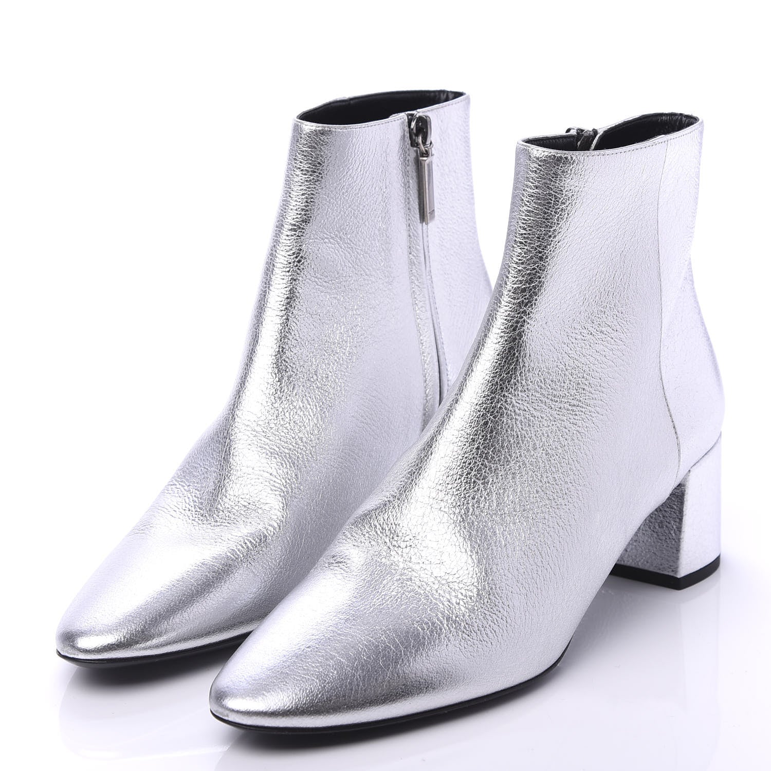 Saint Laurent Metallic Calfskin Loulou 50 Ankle Booties 37.5 Silver 3 of 8