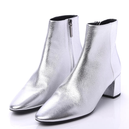 Saint Laurent Metallic Calfskin Loulou 50 Ankle Booties 37.5 Silver 3 of 8