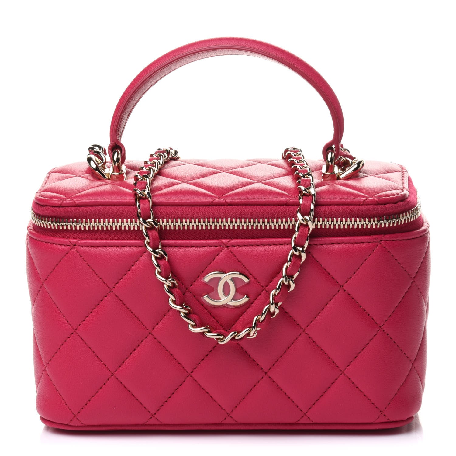 Chanel Lambskin Quilted Small Top Handle Vanity Case With Chain Dark Pink 1 of 11