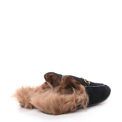 Gucci Velvet Fur Womens Princetown Slippers 38.5 Black 4 of 9
