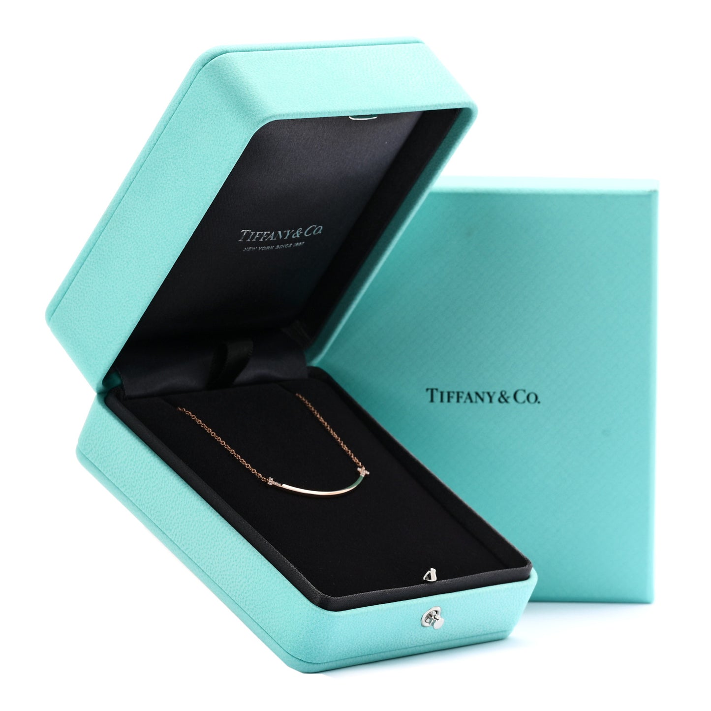 18K Rose Gold Diamond .03ctw Small T Smile Pendant Necklace