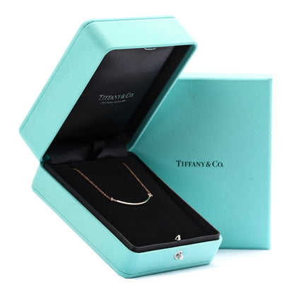 Tiffany 18K Rose Gold Diamond .03ctw Small T Smile Pendant Necklace 6 of 6