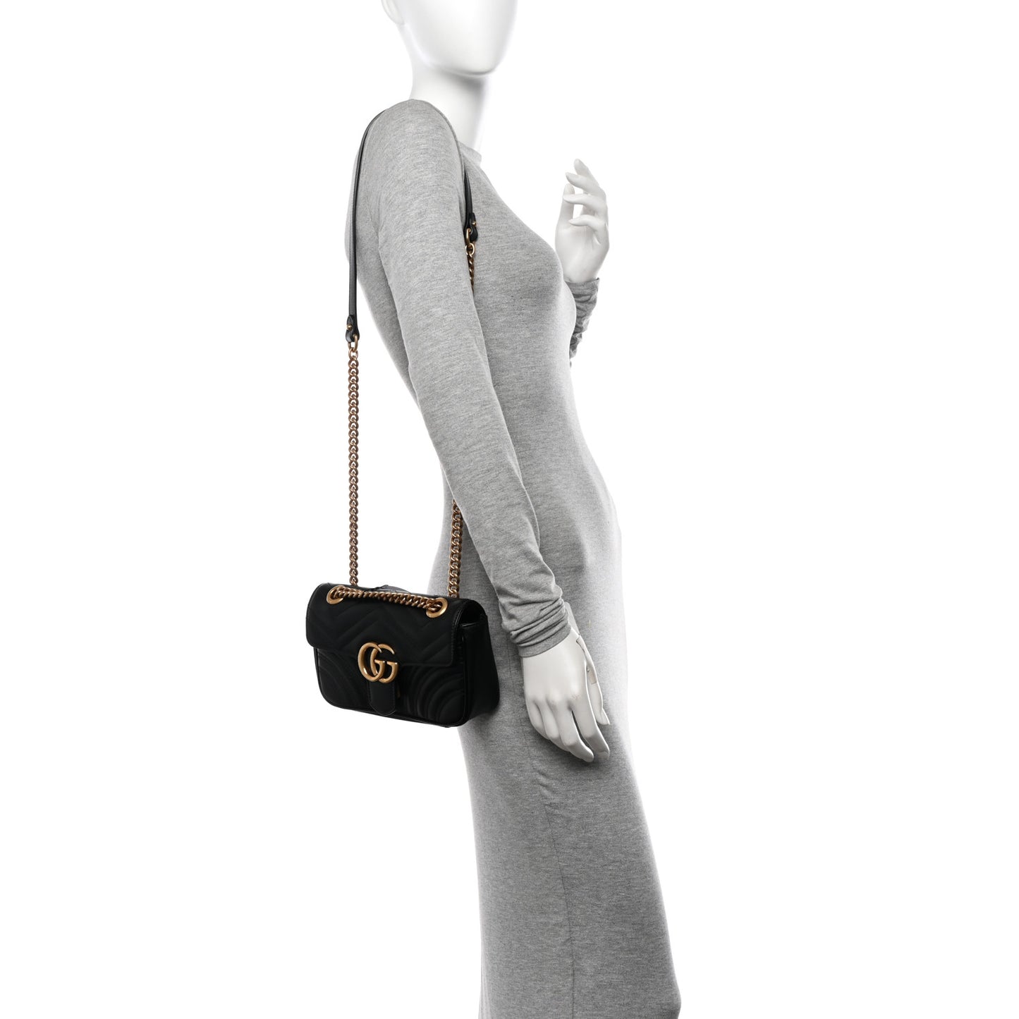Calfskin Matelasse Mini GG Marmont Shoulder Bag Black