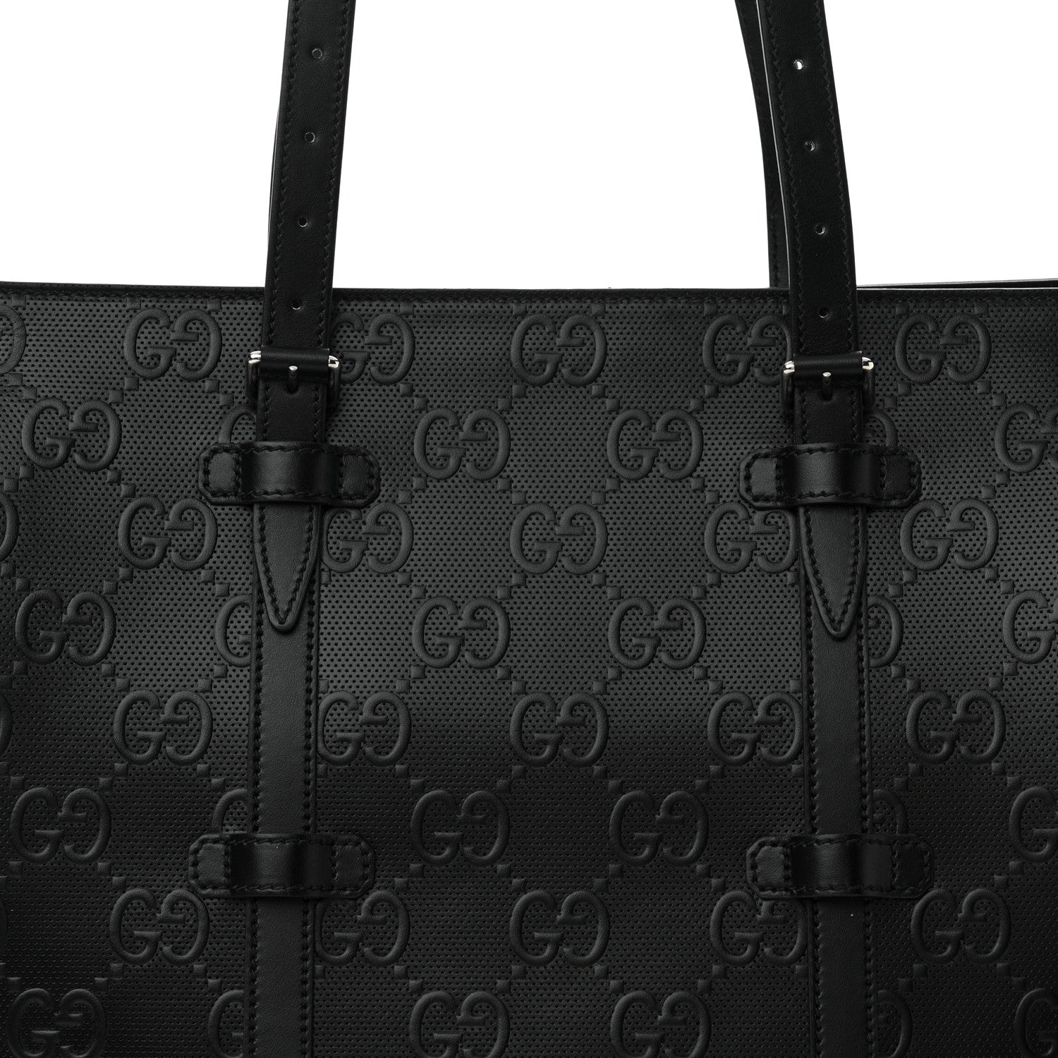 Gucci Calfskin GG Tennis Embossed Tote Bag Black 8 of 10