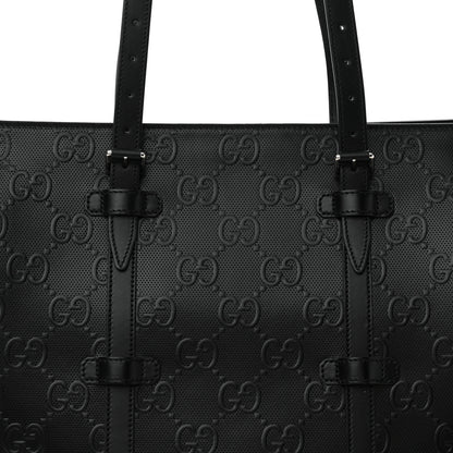 Gucci Calfskin GG Tennis Embossed Tote Bag Black 8 of 10