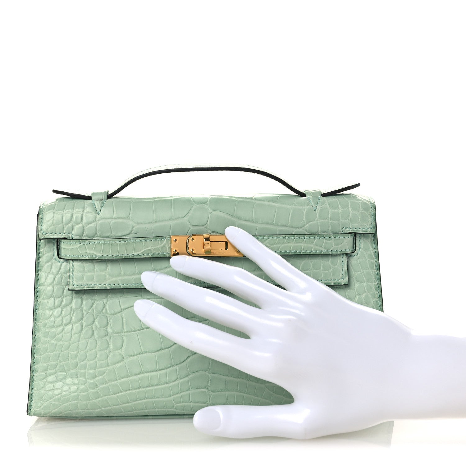 Hermes Matte Alligator Kelly Pochette Vert D'eau 2 of 12