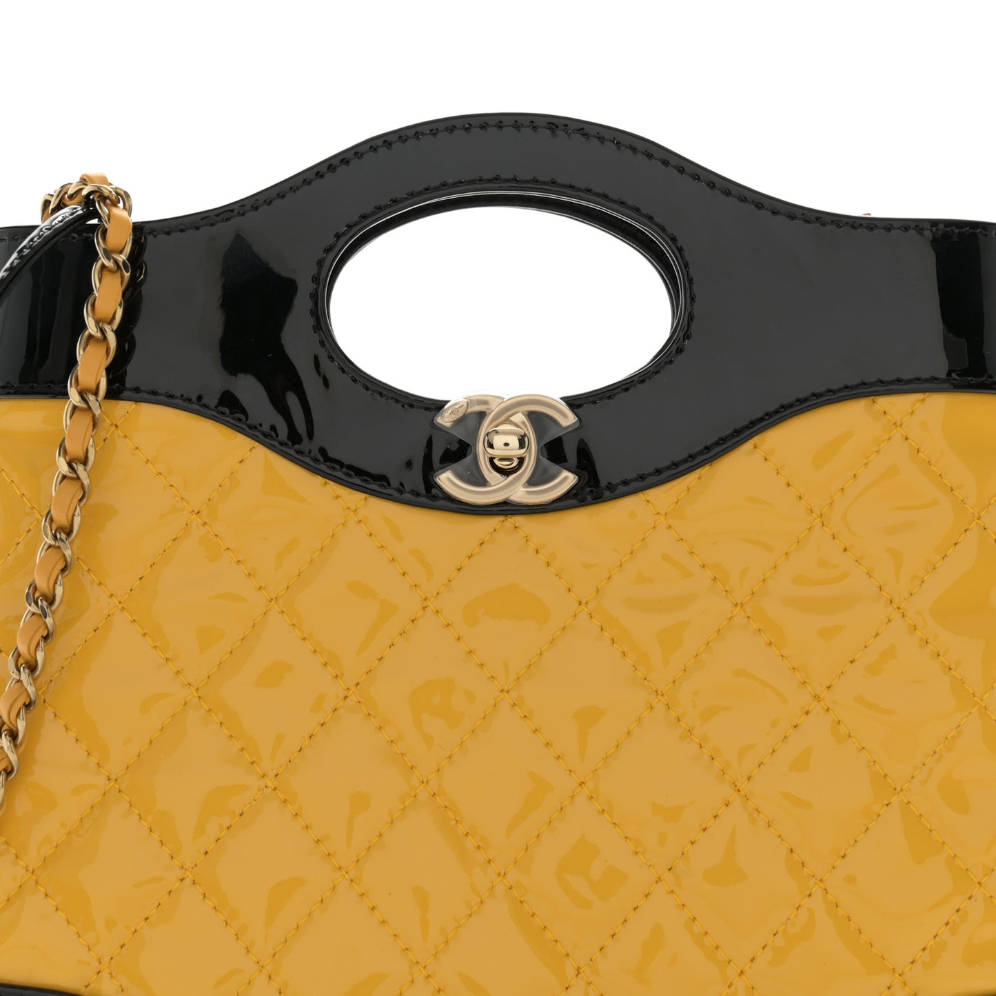 Patent Calfskin Quilted Mini 31 Shopping Bag Yellow Black