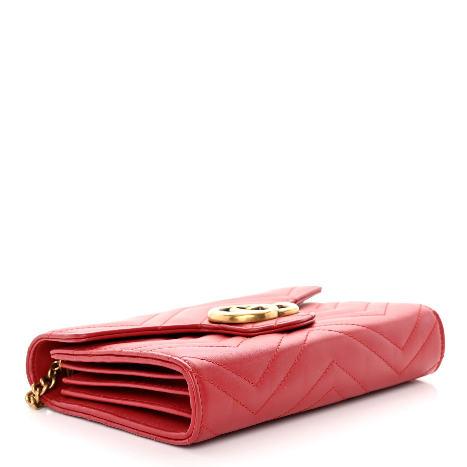Gucci Calfskin Matelasse GG Marmont Chain Wallet Hibiscus Red 4 of 10