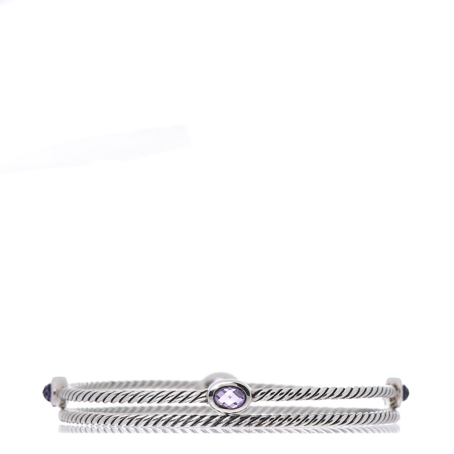 David Yurman Sterling Silver Amethyst Color Classics Cable Bangle Bracelet Set of 2 1 of 4