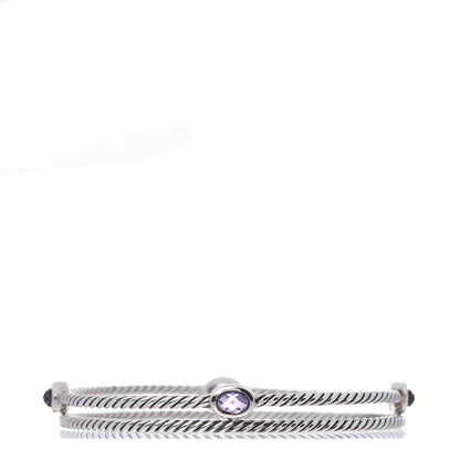 David Yurman Sterling Silver Amethyst Color Classics Cable Bangle Bracelet Set of 2 1 of 4