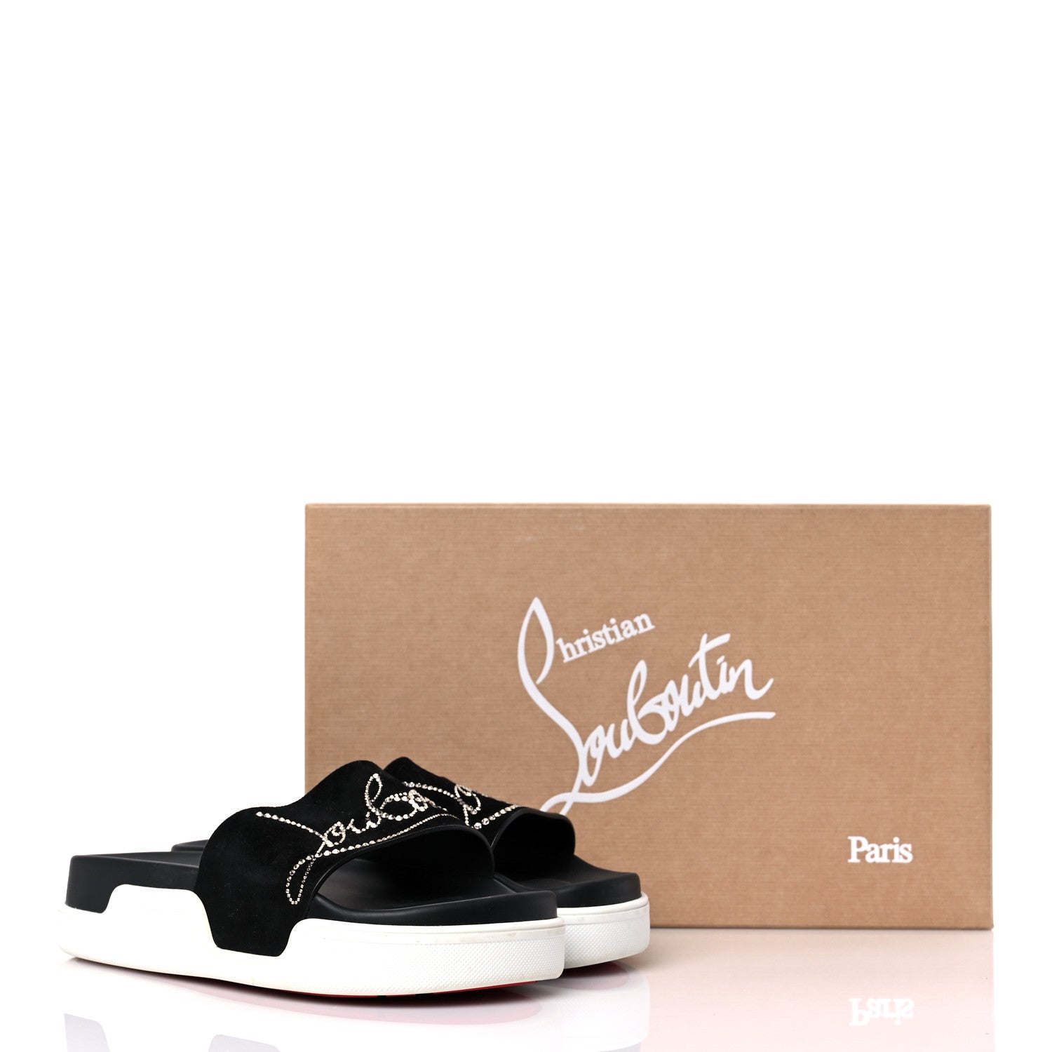 Christian Louboutin Veau Velours Strass Dear Pool Flat Platform Slide Sandal 38 Black 16 of 16