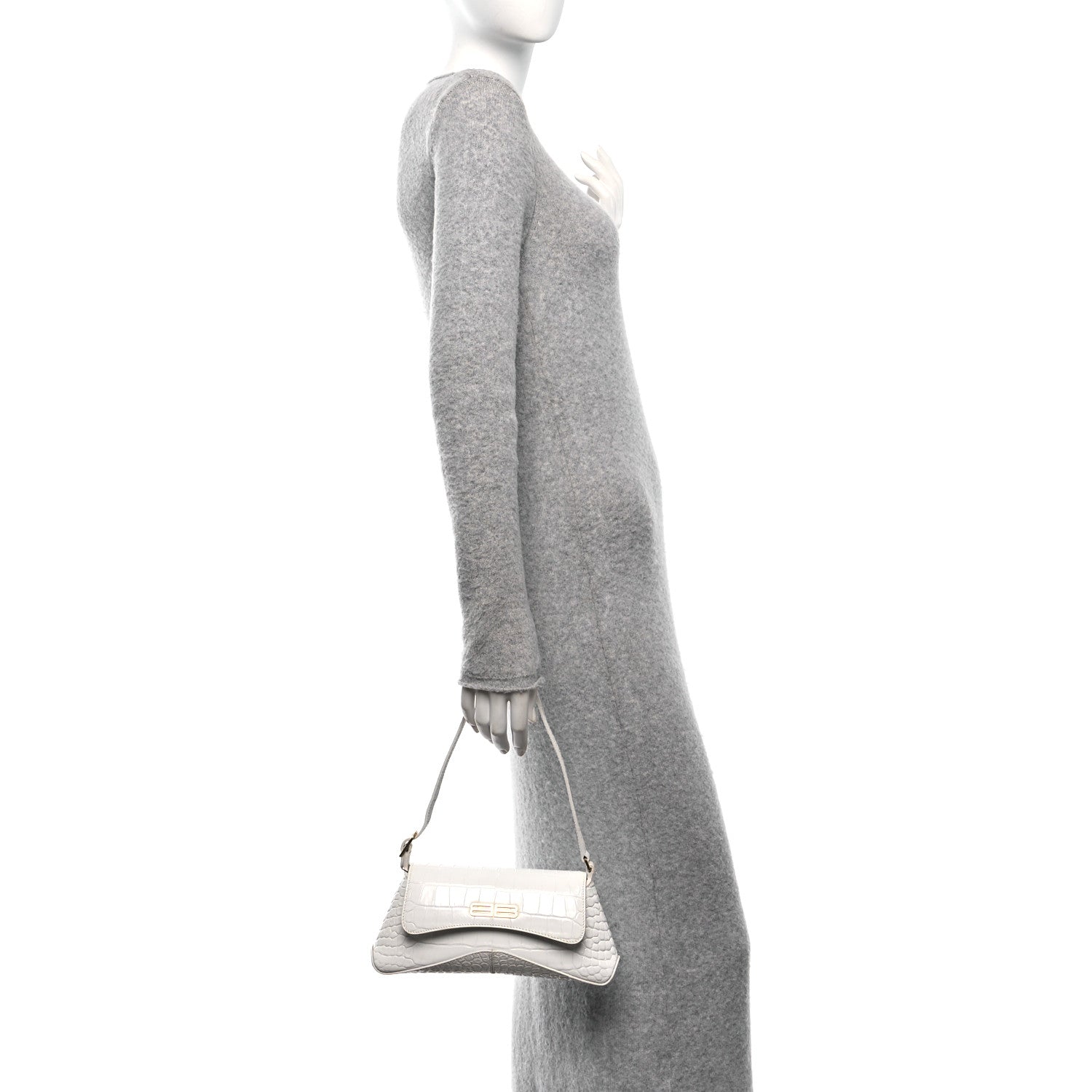 Balenciaga Shiny Super Supple Calfskin Crocodile Embossed Small XX Flap Stretch Bag White 2 of 9