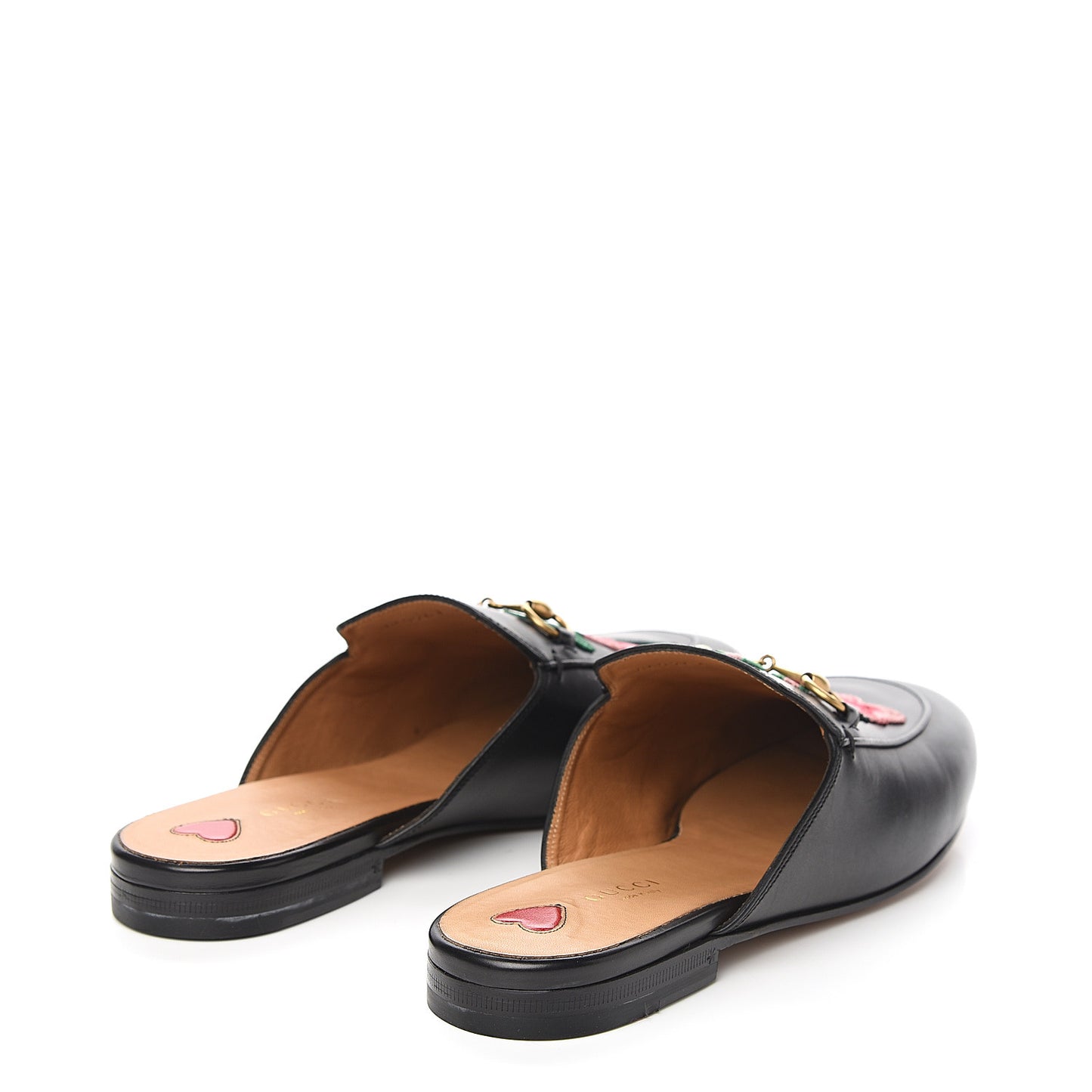 Calfskin Flower Embroidered Princetown Slippers 40 Black