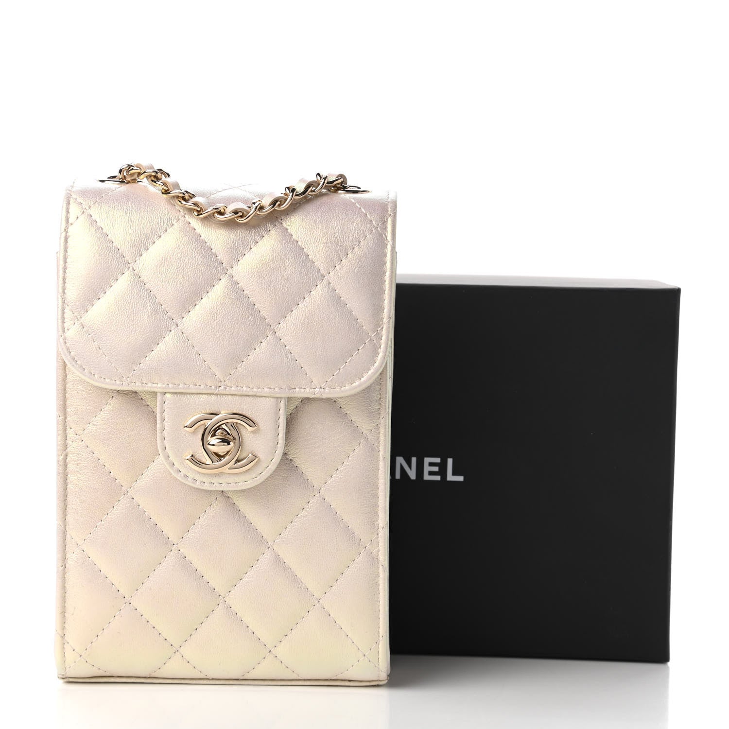 Chanel Iridescent Lambskin Quilted CC Phone Holder Ivory 11 of 11